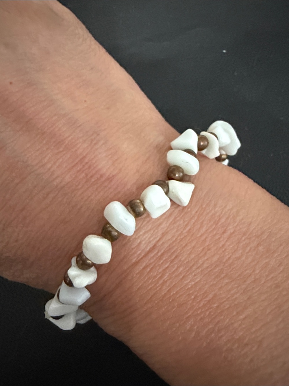 Bohemian Acrylic white rock beads & brass tiny beads bracelet